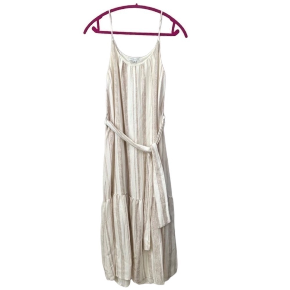 Moon River Cream Stripe Boho Flowy Sleeveless Maxi Dress Size XS
